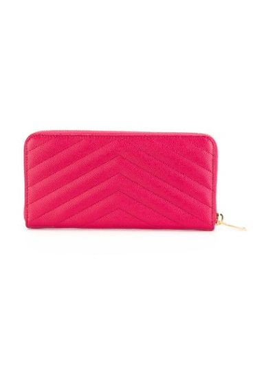 Shop Saint Laurent Monogram Zip Around Wallet In Pink