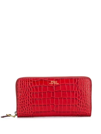 Shop Polo Ralph Lauren Crocodile Effect Wallet In Red