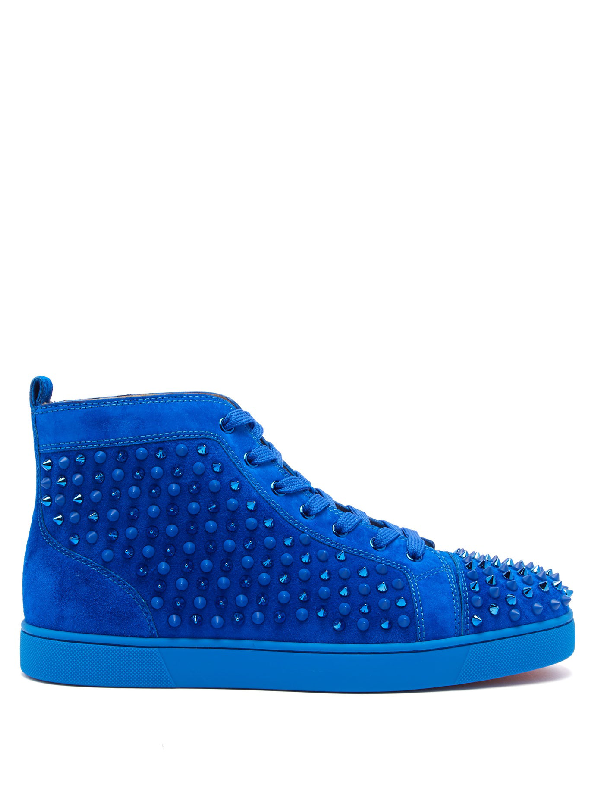 Christian Louboutin Louis Spike-embellished High-top Suede Trainers In Blue.  | ModeSens