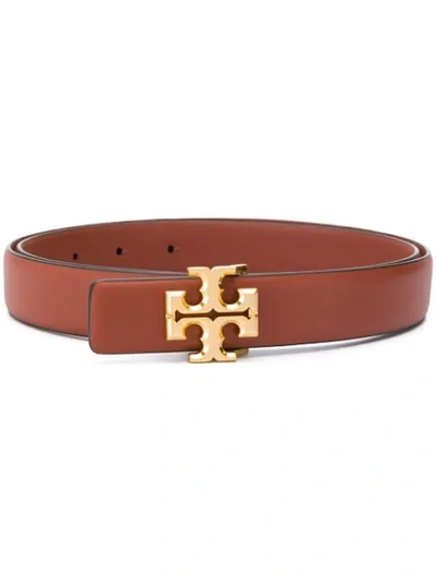 Shop Tory Burch Logo Buckle Belt In Brown