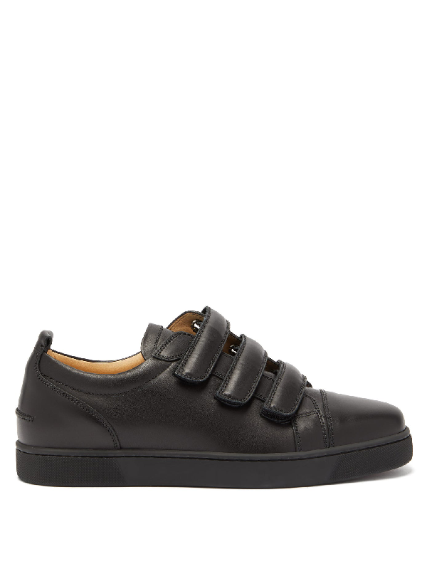 black leather velcro trainers