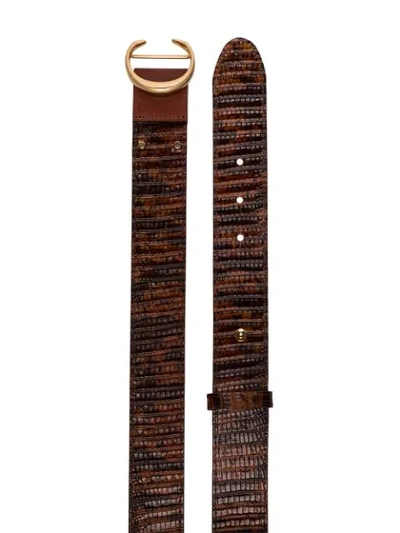 Shop Chloé Logo Plaque Lizard-effect Belt In Brown