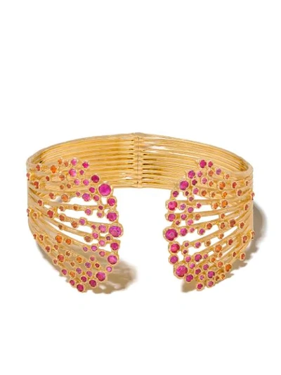 Shop Annoushka 18kt Yellow Gold Hidden Reef Sapphire Cuff In 18ct Yellow Gold