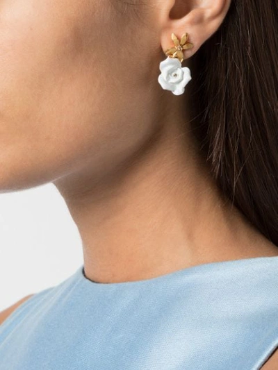 Shop Oscar De La Renta Rose Resin Earrings In White