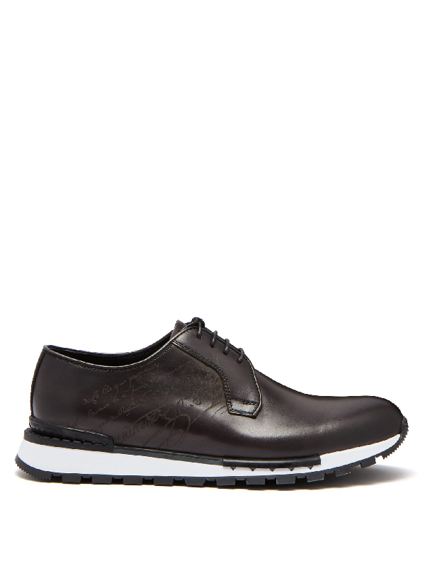 black leather low top trainers