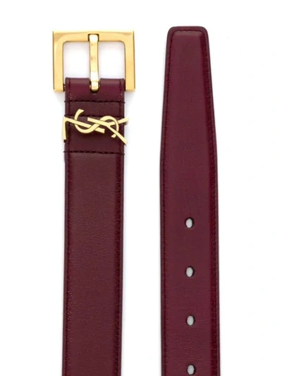 Shop Saint Laurent Monogram Plaque Buckle Belt In Red