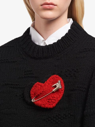 Shop Prada Knitted Double Heart Pin In Red