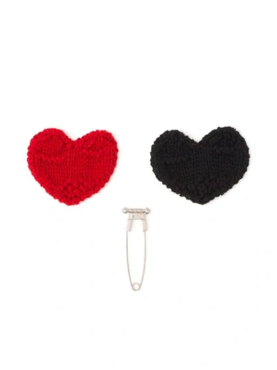 Shop Prada Knitted Double Heart Pin In Red