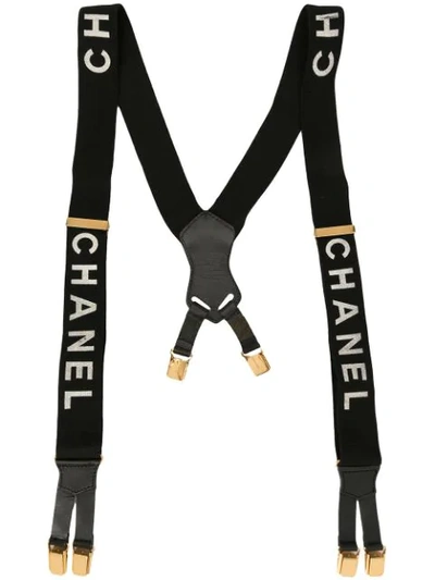 Pre-owned Chanel Logo Suspenders In Black