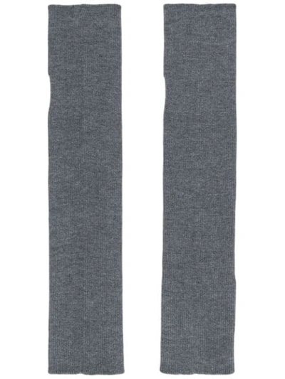 Shop Miu Miu Long Knitted Mittens In Grey