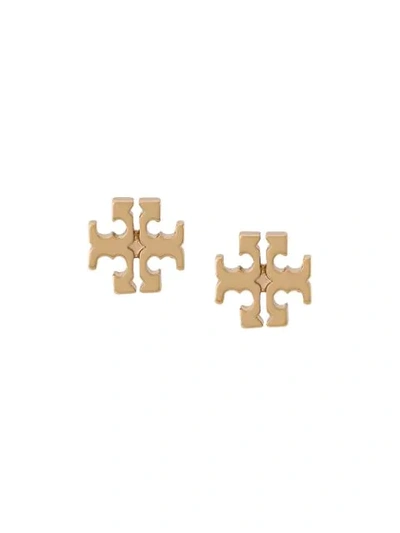 Shop Tory Burch Logo Stud Earrings In Gold