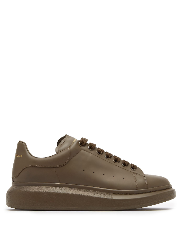 Low-top Leather Trainers In Khaki 