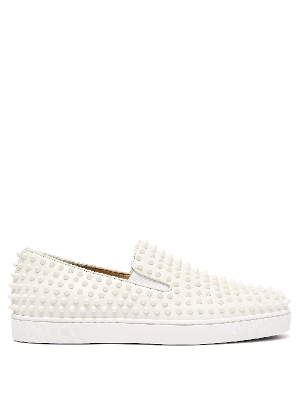 Christian Louboutin Roller Boat Spike-embellished Slip-on Trainers In White  | ModeSens