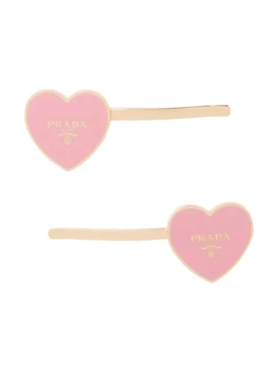 Shop Prada Heart Hair Pins In Pink