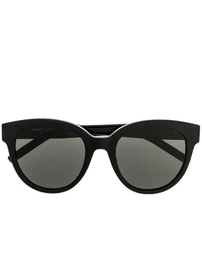 Shop Saint Laurent Round Lenses Sunglasses In Black