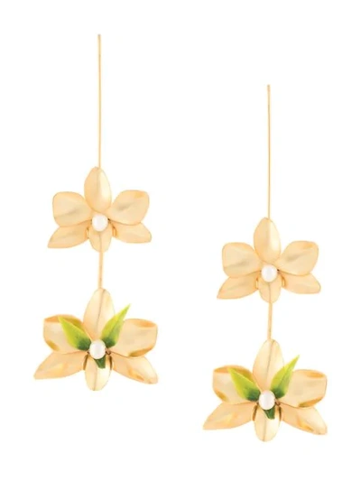 Shop Mercedes Salazar Floral Drop Earrings In Gold