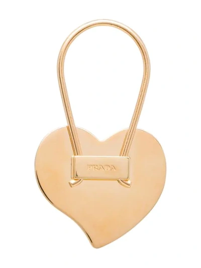 Shop Prada Heart Logo Keyring In Red