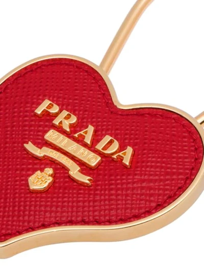 Shop Prada Heart Logo Keyring In Red