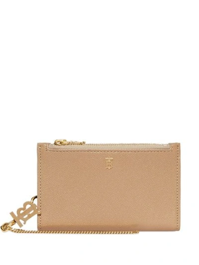 Shop Burberry Monogram Motif Grainy Leather Wallet With Detachable Strap In Neutrals