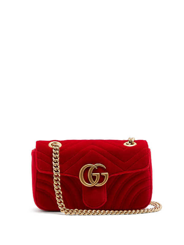 Gucci Gg Marmont Small Quilted-velvet Cross-body Bag In Red | ModeSens