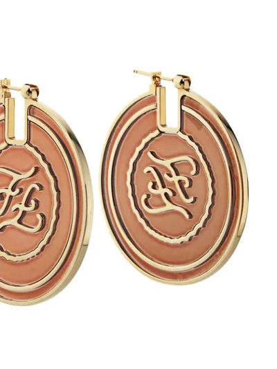 Shop Fendi Ff Karligraphy Engraved Earrings In F16gp-rust +soft Gold