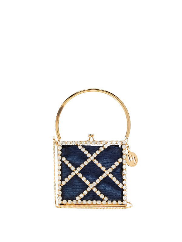 navy embellished clutch bag