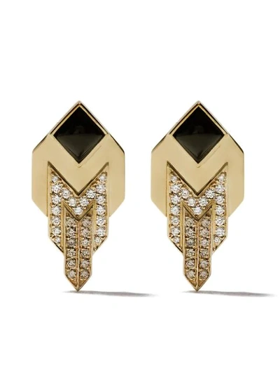 Shop Fairfax & Roberts 18kt Yellow Gold Art Deco Diamond And Onxy Stud Earrings