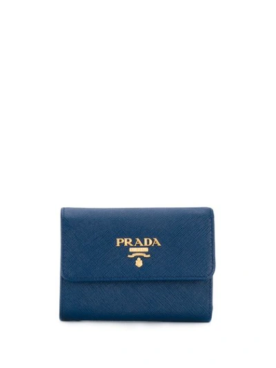 Shop Prada Saffiano Card Holder In Blue