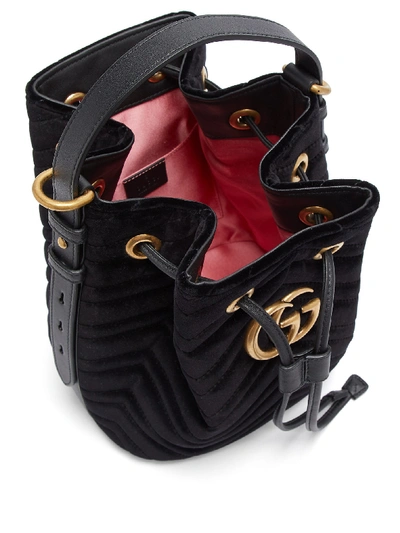 Gucci Gg Marmont Leather trimmed Quilted Velvet Bucket Bag In