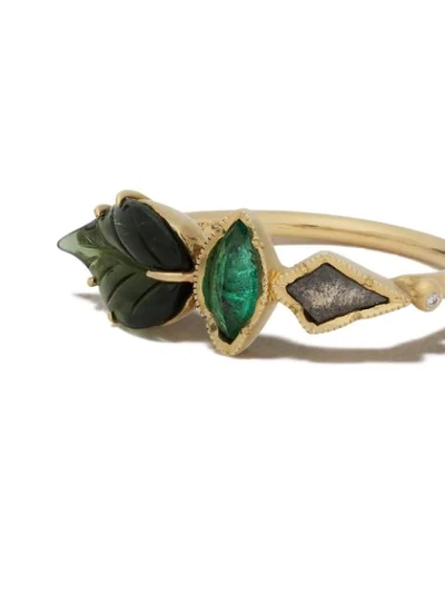 Shop Brooke Gregson 18kt Yellow Gold Maya Diamond, Emerald And Tourmaline Ring