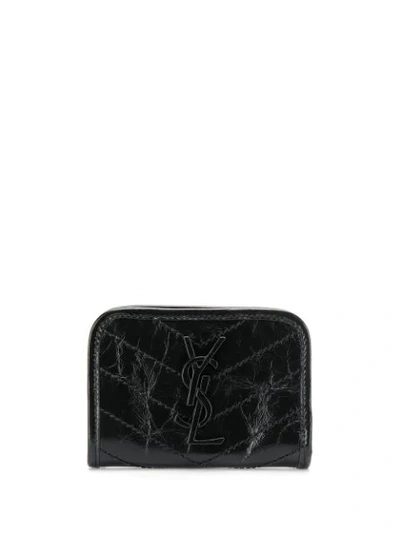 SAINT LAURENT BLACK NIKI CRINKLED LEATHER WALLET - 黑色