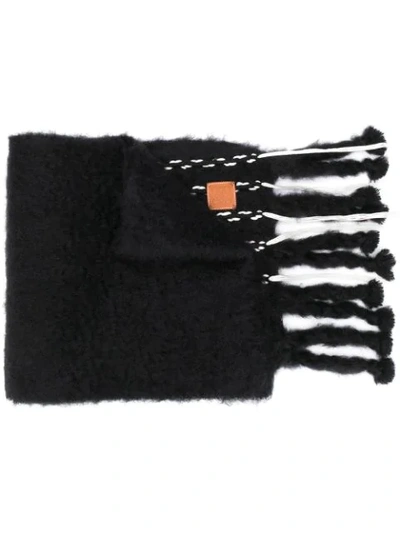 Shop Loewe Two-tone Fringed Chunky Scarf In Black