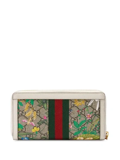 Shop Gucci Flora Print Wallet In Neutrals