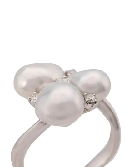 Shop Baggins 18kt White Gold Three White South Sea Pearl And Diamond Cluster Ring In Whtgold