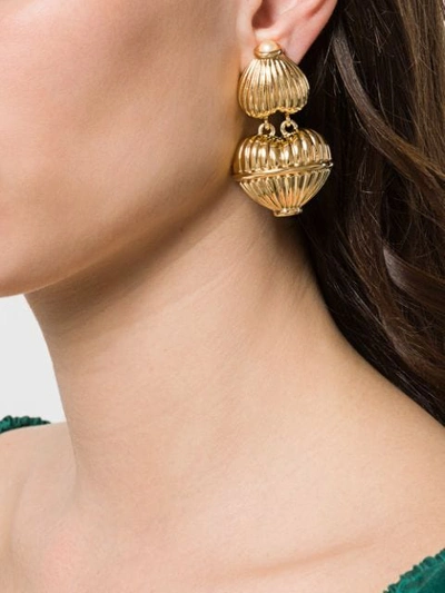 Shop Givenchy 1980's Articulated Embossed Earrings In Gold