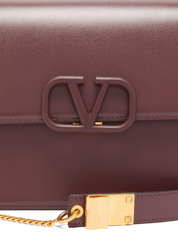 Valentino Garavani V-sling Medium Leather Shoulder Bag In Burgundy