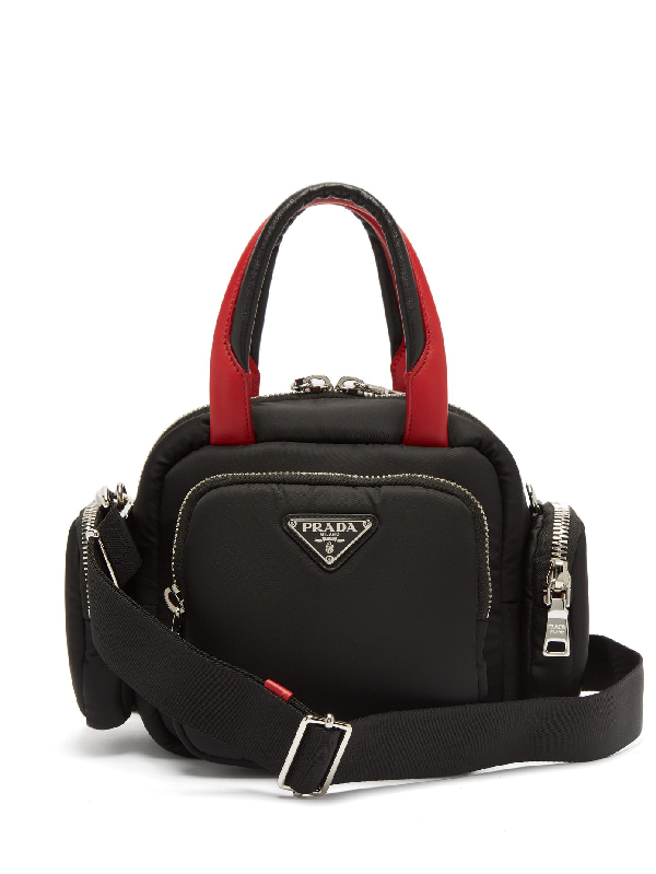 Prada Triangle Logo-plaque Nylon Shoulder Bag In Black Red | ModeSens