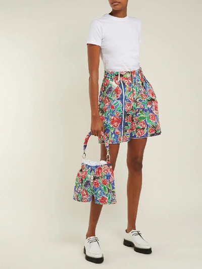 Panties Rose-print Linen Cross-body Bag In Blue Multi