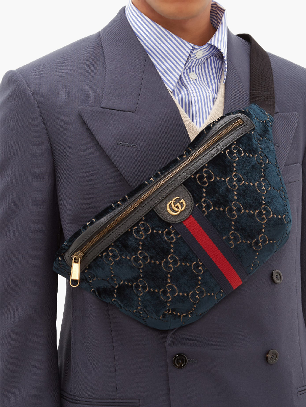 gucci blue velvet belt bag