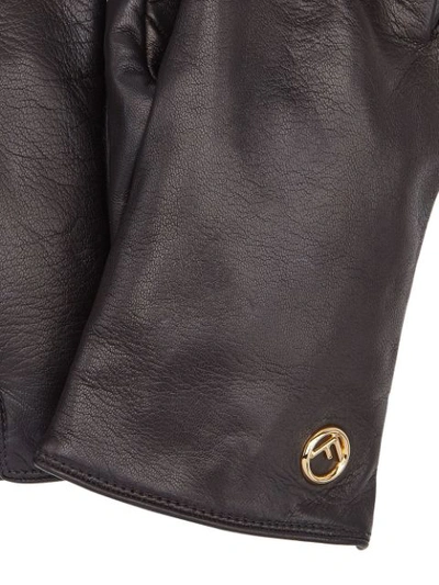 Shop Fendi Leather Logo Gloves In Black