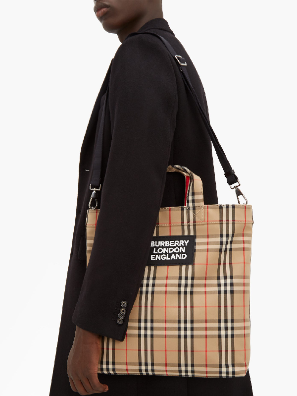 burberry logo detail cotton blend tote