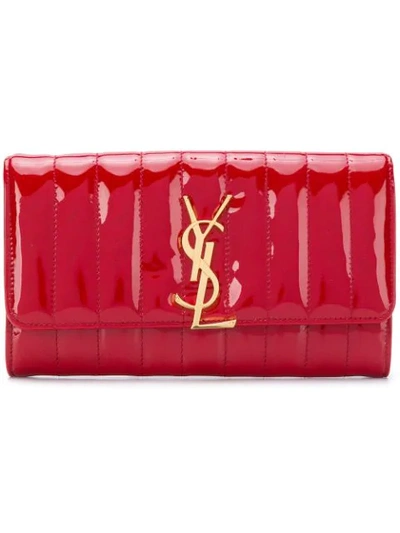 Shop Saint Laurent Logo Quilted Wallet In Red