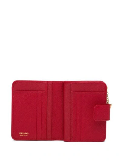 Shop Prada Saffiano Snap Wallet In Red
