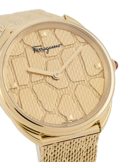 Shop Ferragamo Cuir 34mm Watch In Gold