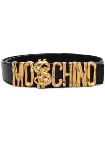 Shop Moschino Logo-embellished Leather Belt In Black