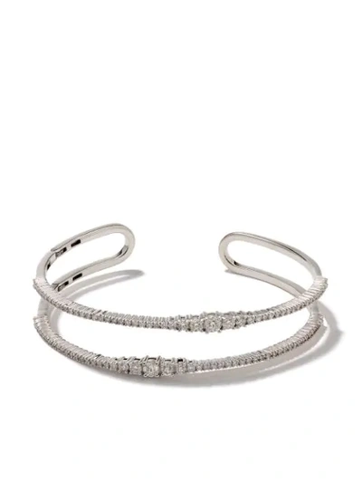 Shop As29 18kt White Gold Icicle Diamond Double Bangle In Silver