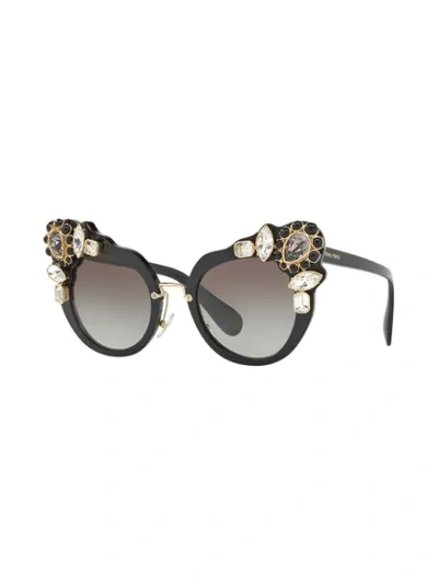 Shop Miu Miu Runway Crystal-embellished Sunglasses In Black
