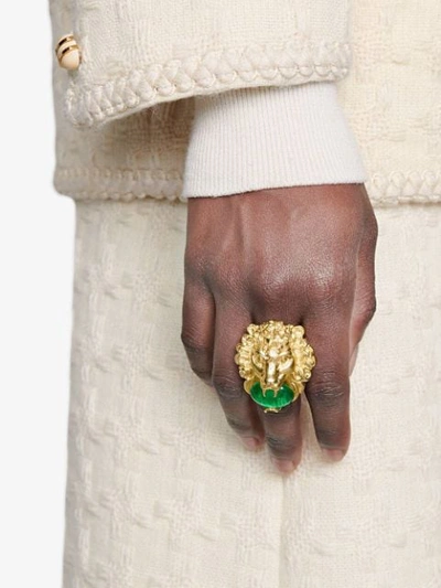Shop Gucci Lion Head Ring In Gold