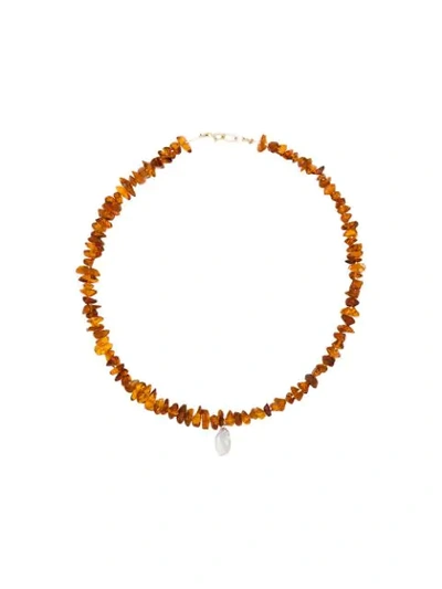 Shop Holly Ryan Amber And Pearl Beaded Choker In Orange