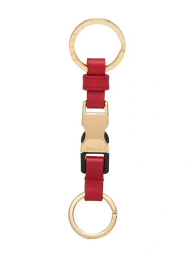 Shop Prada Double-ring Key Chain In Red